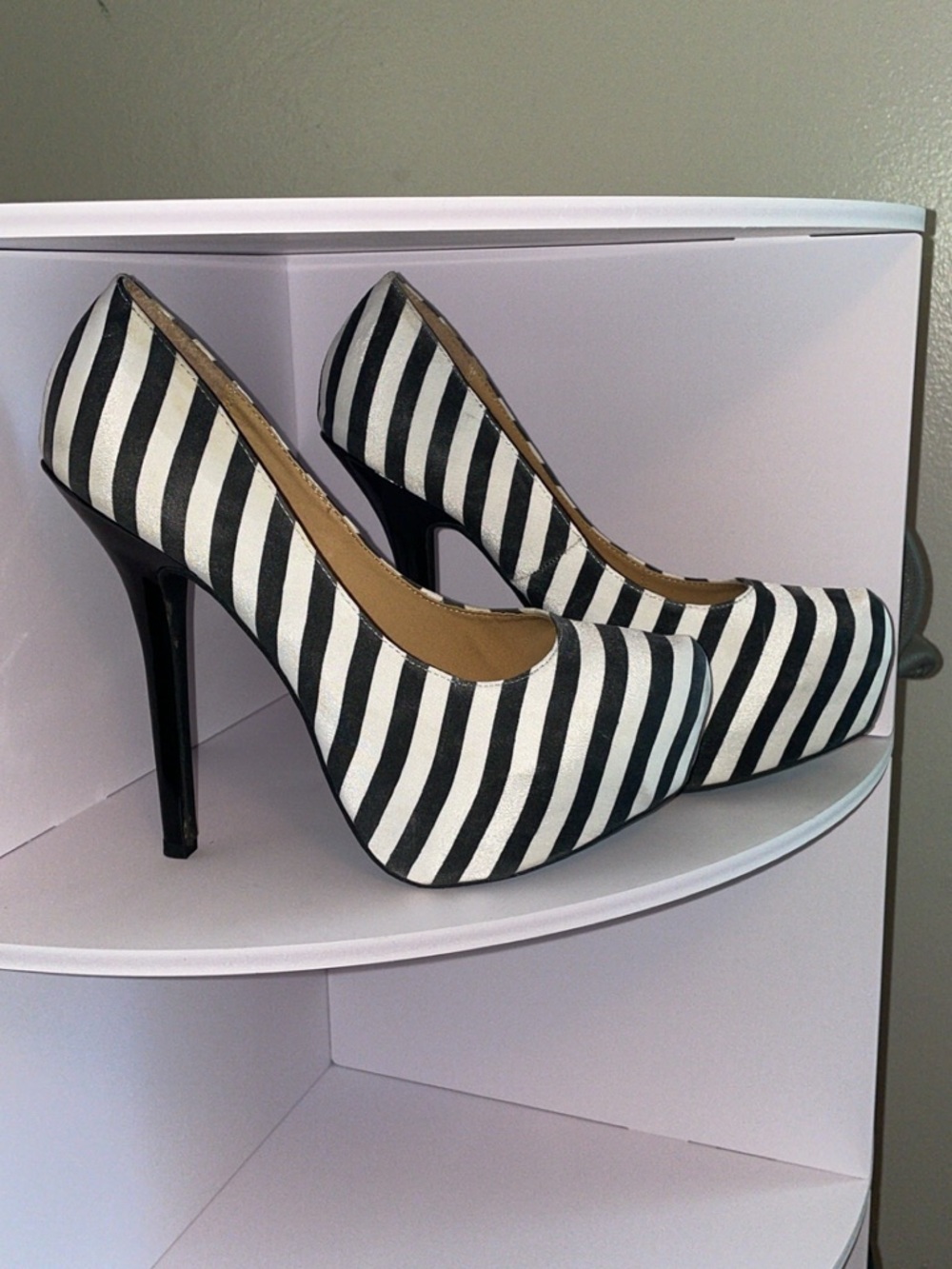 Charlotte Russe Black and White Striped Platform Pumps